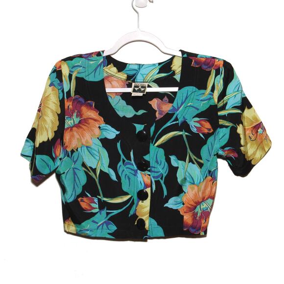 Vintage Pottery Floral Tropical Crop Top Size Medium Made in USA - Picture 1 of 6